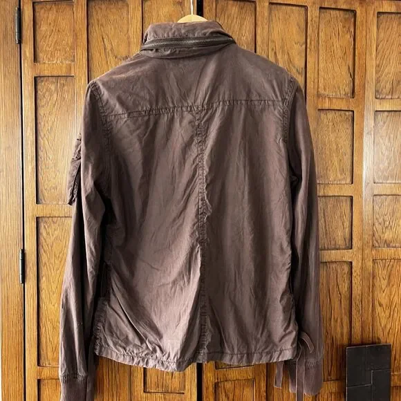 Twill 22 Twenty Two Jacket Womens L Brown Bomber Draw Strings Pockets Hood Y2K - Picture 2 of 12